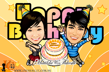 Digital Caricature Drawing - Sweet Birthday Couple Theme